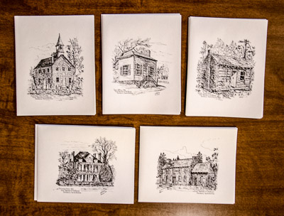 blank notecards, sketches of old rowan, set of 10, 2 of each sketch